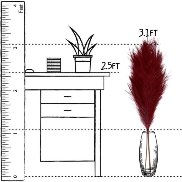 7-Pcs 38"/3.1FT Faux Pampas Grass Large Tall Fluffy Artificial Fake Flower Boho - Picture 2 of 7